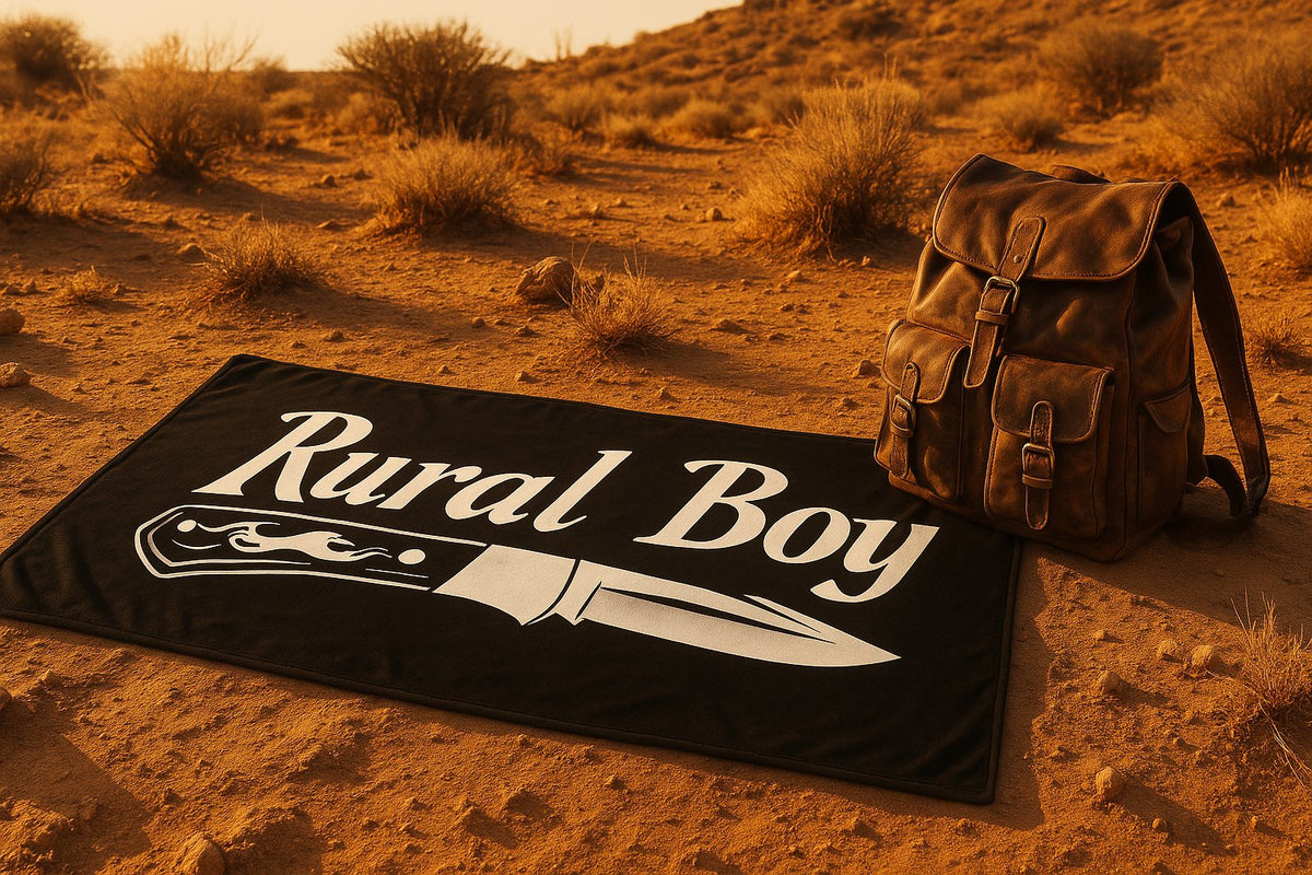 Banner de toallas de verano Rural Boy con producto real
